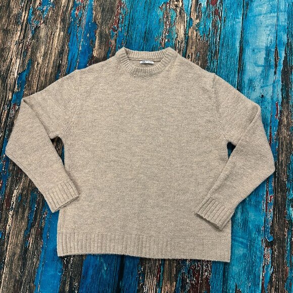 Zara Tan Wool Alpaca Blend Crewneck Sweater Size Large - Picture 2 of 12
